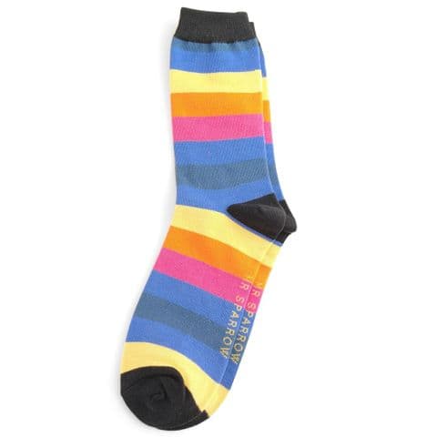 MENS RAINBOW STRIPE BLUE BAMBOO SOCKS