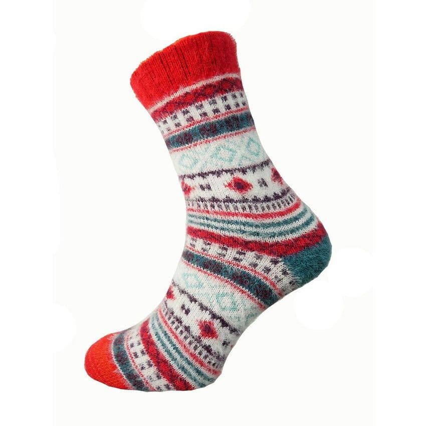 MENS RED & BLUE PATTERNED WOOL SOCKS