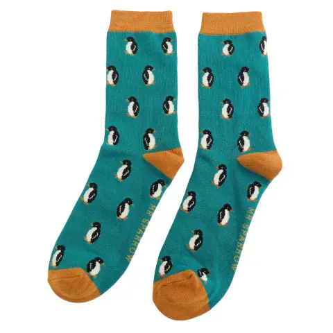 MENS TEAL PENGUIN BAMBOO SOCKS