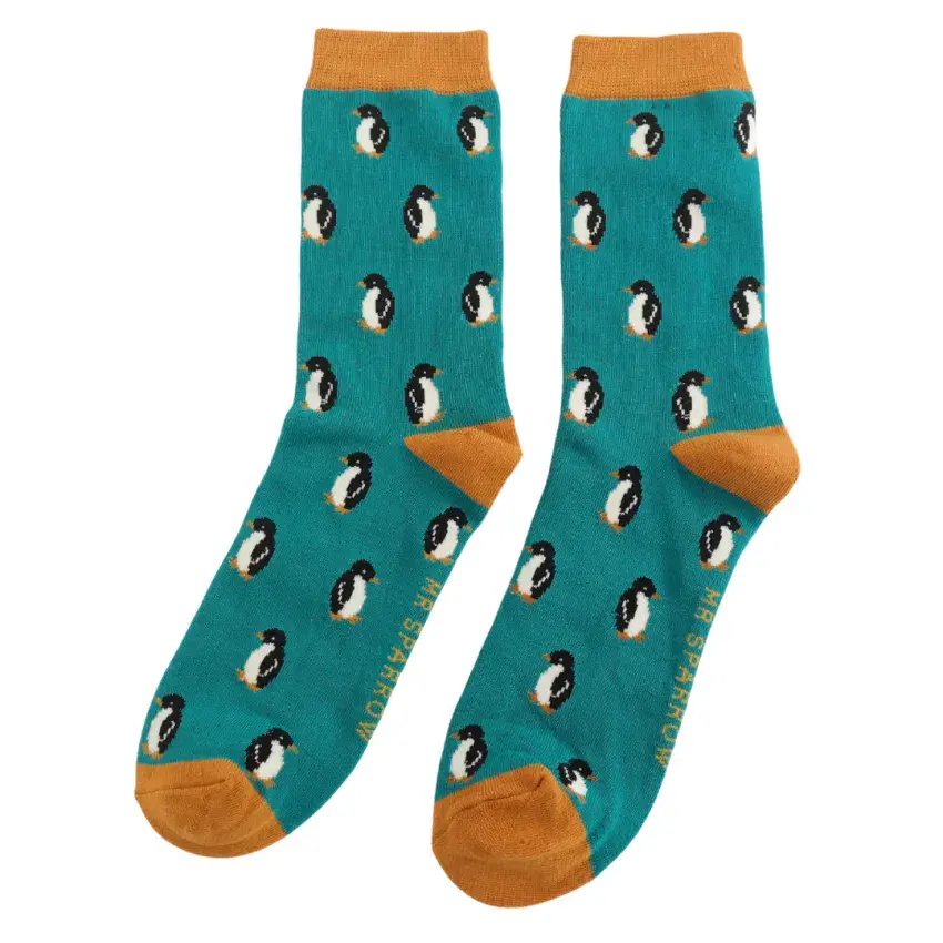 MENS TEAL PENGUIN BAMBOO SOCKS