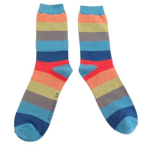 MENS WIDE STRIPE TEAL BAMBOO SOCKS