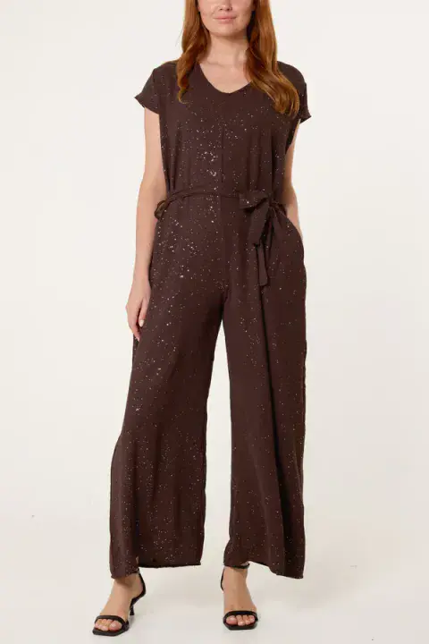 METALLIC GLITTER BELTED LONG J SUIT