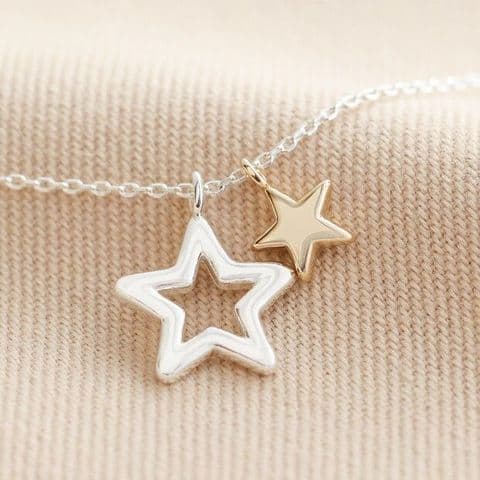 Mix Metal Double Star Necklace