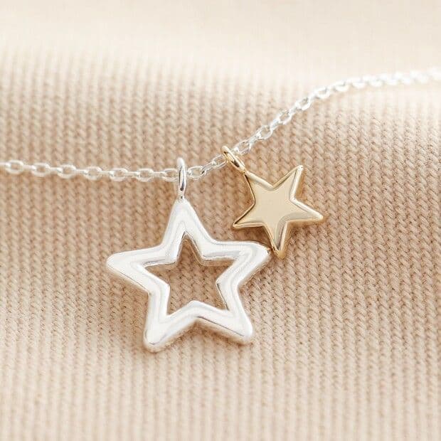 Mix Metal Double Star Necklace