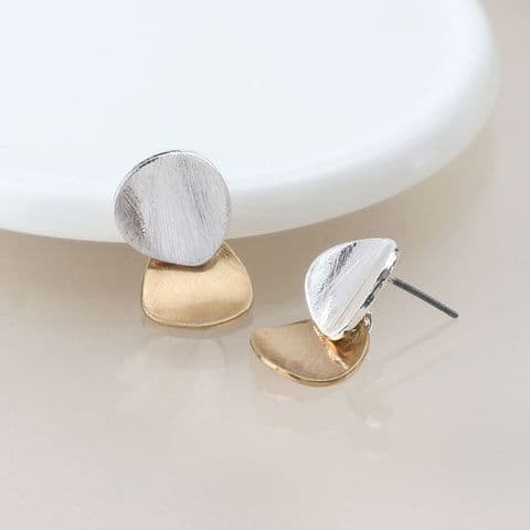 MIXED FINISH BRUSHED SHAPES STUD EARRINGS