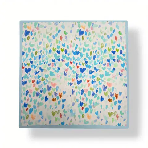 MULTI HEART PRINT SQUARE SCARF IN BLUE