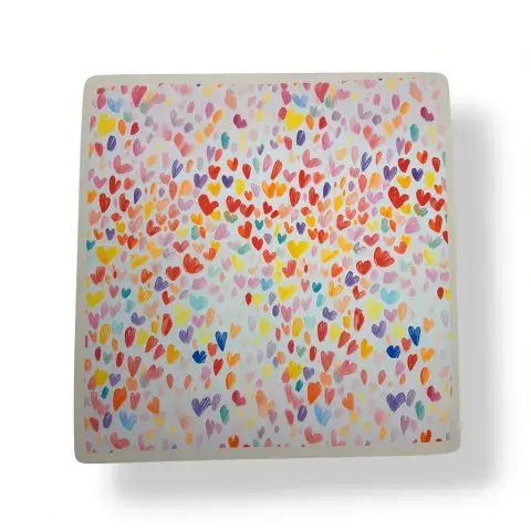 MULTI HEART PRINT SQUARE SCARF IN PINK