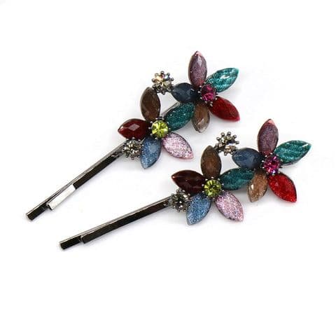 MULTICOLOUR FLORAL HAIR SLIDE SET