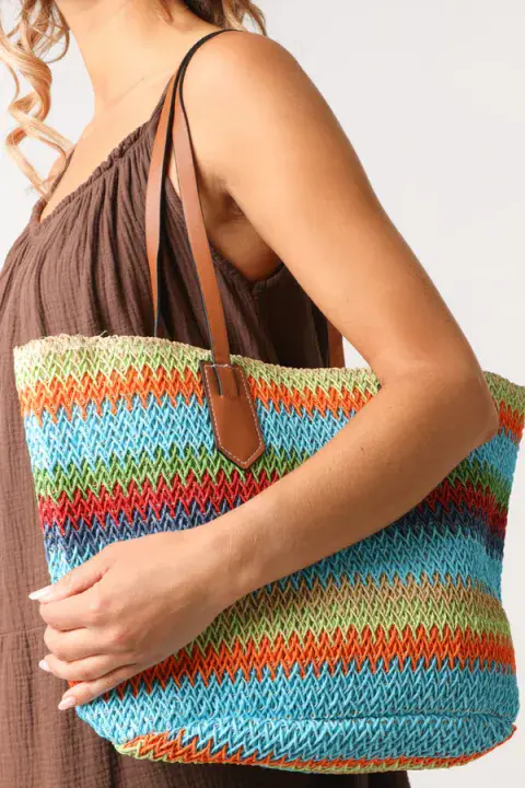 MULTICOLOUR STRIPE WOVEN TOTE BAG