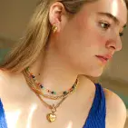 MULTICOLOURED SEMI-PRECIOUS STONE CHIP NECKLACE IN GOLD