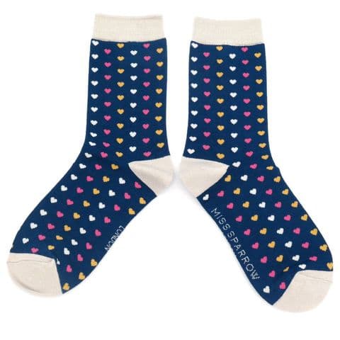 NAVY HEART BAMBOO SOCKS