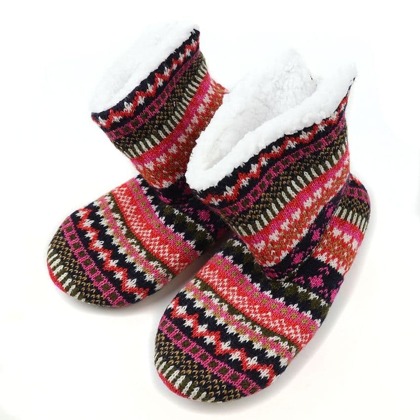 NAVY RUST MIX FAIR ISLE SLIPPER BOOTIES