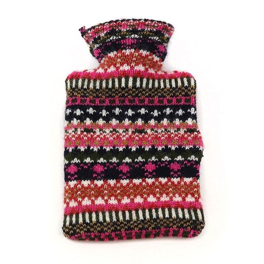 NAVY & RUST MIX FAIRISLE KNITTED MINI HOT WATER BOTTLE