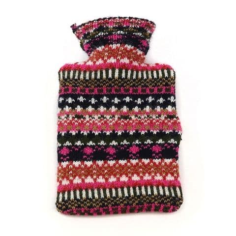 NAVY & RUST MIX FAIRISLE KNITTED MINI HOT WATER BOTTLE