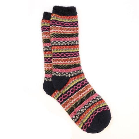 NAVY RUST MIX FAIRISLE WOOL BLEND SOCKS