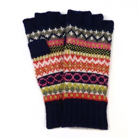 NAVY & RUST MIX RECYCLED FAIRISLE FINGERLESS GLOVES
