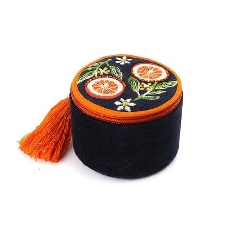 NAVY VELVET ORANGES TRINKET BOX