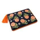 NAVY VELVET ORANGES ZIP PURSE