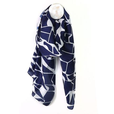 NAVY & WHITE RECYCLED BLEND SHAPE PRINT SCARF