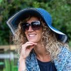 NAVY WIDE BRIM SUN HAT WITH BLUE AND WHITE BORDER