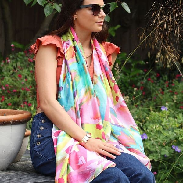 NEON VIBRANT MIX PAINTED ABSTRACT PRINT SCARF