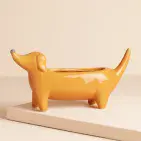 ORANGE DACHSHUND STANDING DOG PLANTER