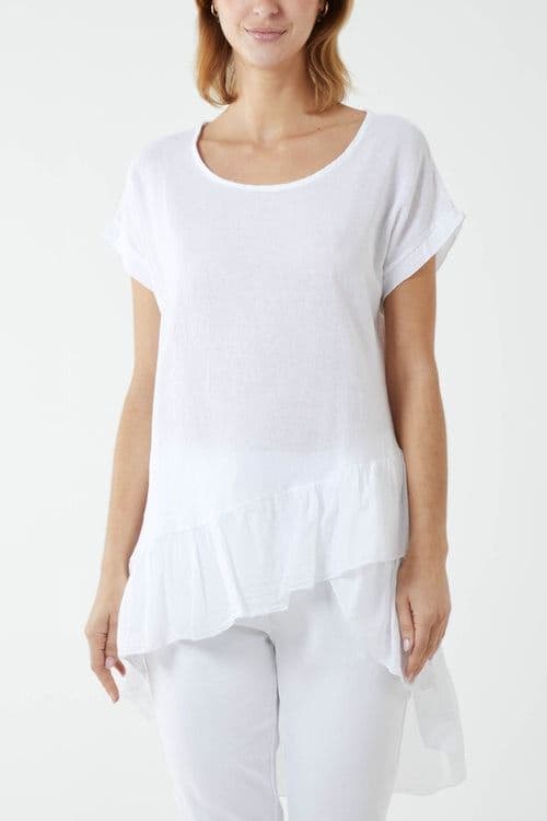 OVERSIZED DIP HEM COTTON TOP WHITE