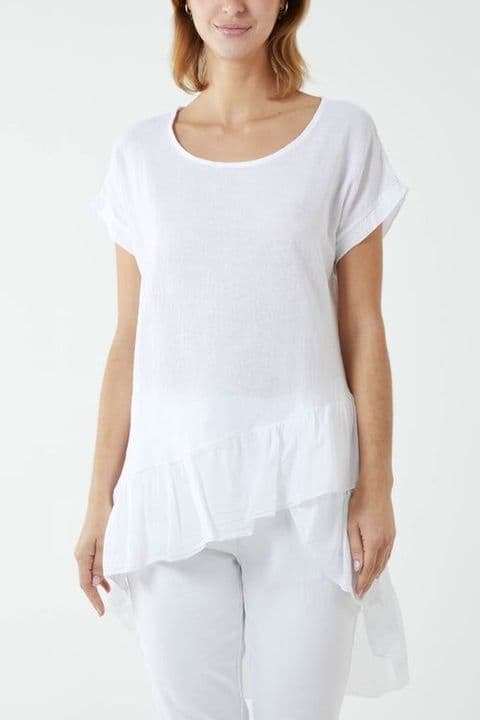 OVERSIZED DIP HEM COTTON TOP WHITE