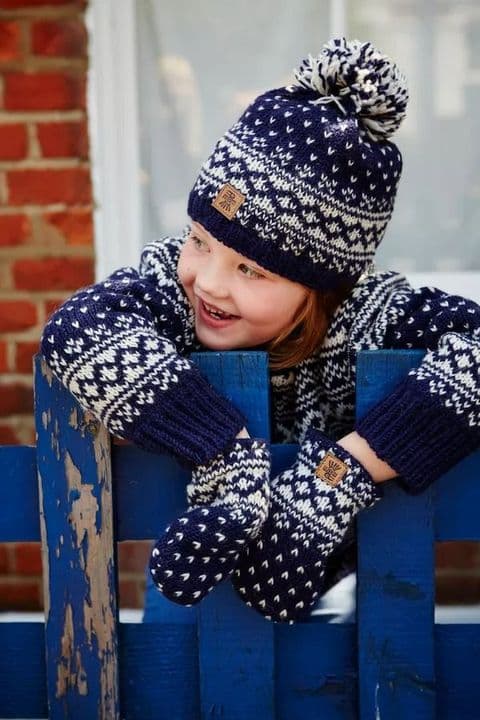 PACHAMAMA KIDS BERGEN MITTENS NAVY 6-8YEARS