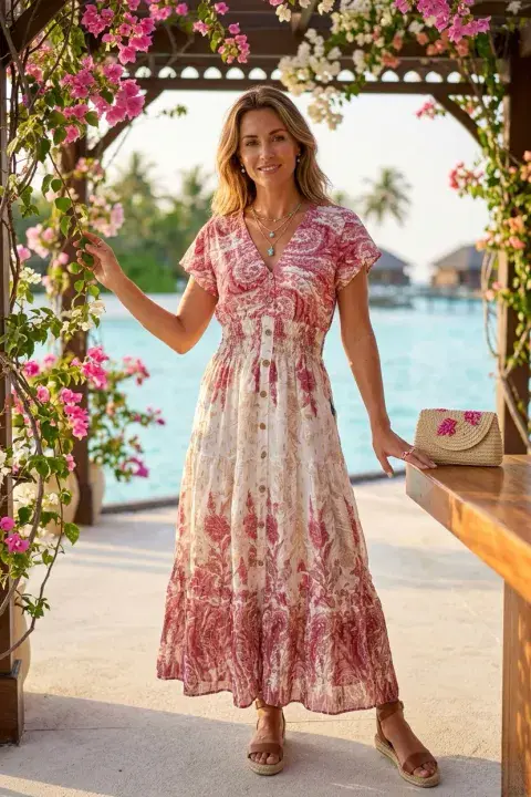 PAISELEY BUTTON DETAIL MAXI