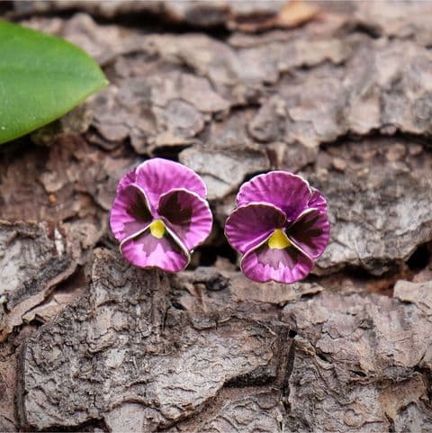 PANSY PINK FLOWER STUD EARRINGS