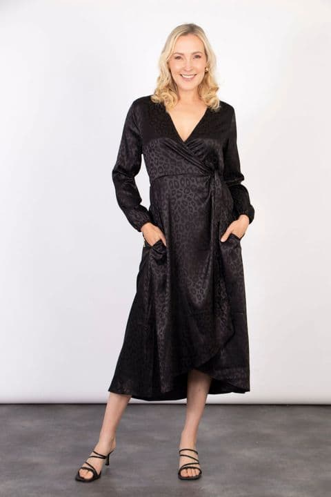 PARKER WRAP DRESS BLACK LEOPARD