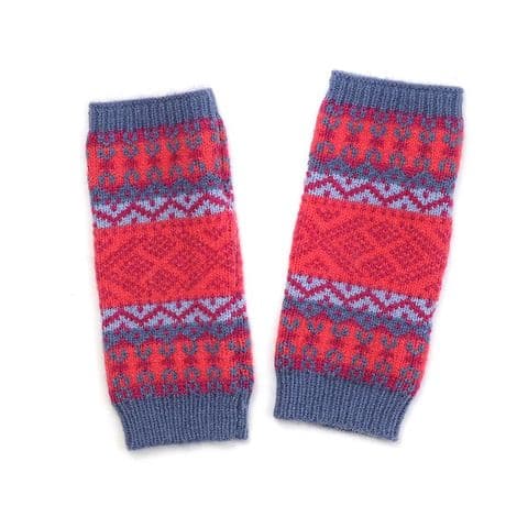 PINK AND BLUE MIX FAIR ISLE WRIST WARMERS