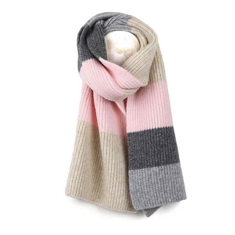 PINK, GREY, NATURAL MIX RECYCLED BLEND STRIPE SCARF
