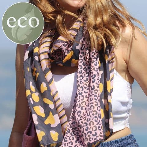 PINK/NAVY/ORANGE TRIPLE ANIMAL PRINT RECYCLED POLYESTER SCARF