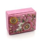 PINK VELVET VINTAGE FLORAL EMBELLISHED JEWELLERY BOX