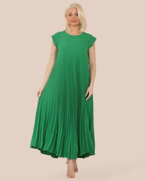 PLEATED MAXI DRESS W POCKETS