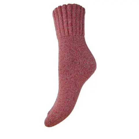 PLUM MARL THICK WOOL BLEND SOCKS WITH RIBBED CUFF