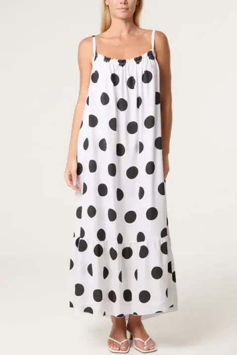 POLKA DOT CAMI DRESS BLK/WHT