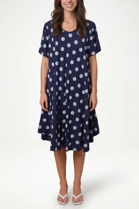 POLKA DOT SHORT SLEEVE MIDI DRESS