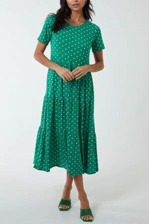 POLKA DOT TIERED SMOCK DRESS GREEN SMALL POLKA DOT TIERED SMOCK DRESS GREEN SMALL