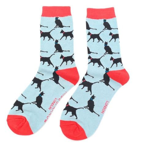 POWDER BLUE LUCKY CATS BAMBOO SOCKS