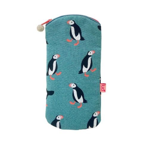 PRINTED GLASSES PURSE IN BLUE PUFFIN