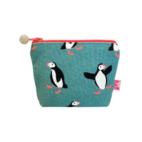 PRINTED MINI PURSE IN BLUE PUFFIN