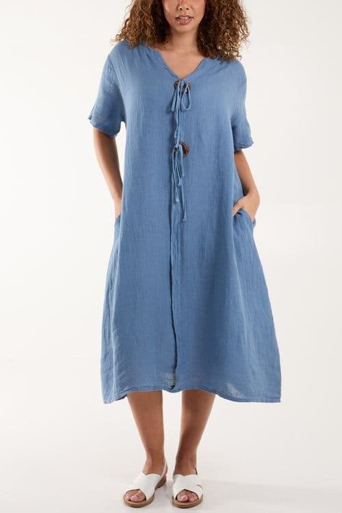 Lauren Button Detail Midi Dress