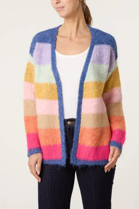 RAINBOW STRIPED KNIT CARDIGAN