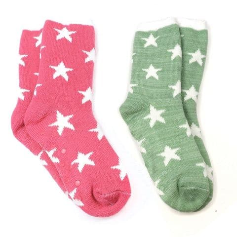 RASPBERRY RED & GREEN STAR LINED SOCKS (2 PACK)