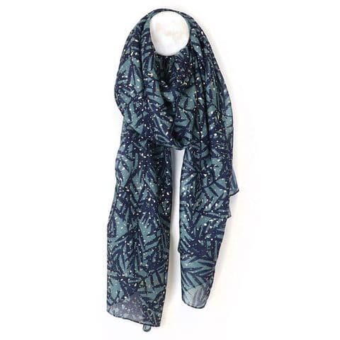 RECYCLED BLEND BLUE MIX LEAF & FOIL SCARF
