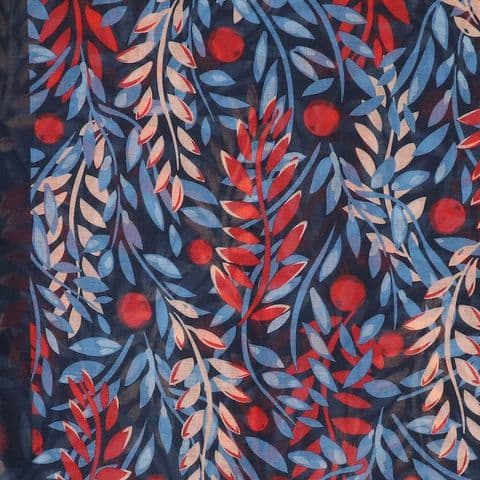 RECYCLED BLEND BLUE & RED LEAF PRINT SCARF