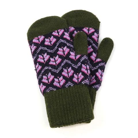 RECYCLED BLEND GREEN MIX SCANDI KNIT MITTENS